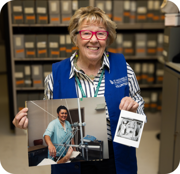 Joan Bennett, a volunteer in the archives department at St. Michael’s Hospital