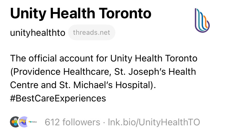 Unity Health is on Threads
