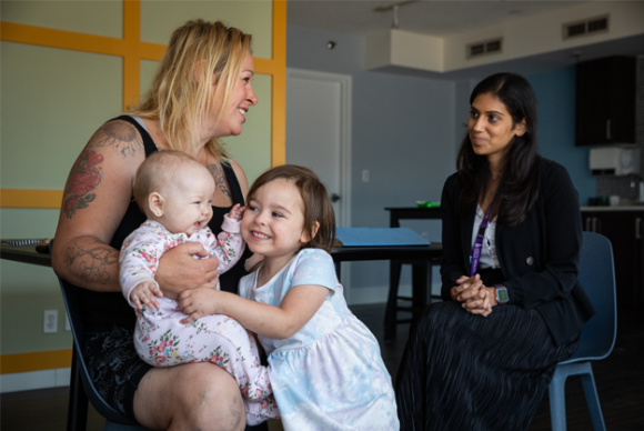 With the help of the My Baby and Me Clinic at St. Michael’s — a judgment-free space that provides clients with obstetrics, addictions support, counselling and now housing — Fester has been able to care for her newborn in a supportive environment and get her daughters back. She says finding the clinic felt like “everything came together.”